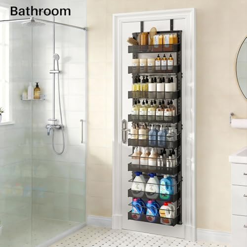 SNTD 8 Tiers Narrow Over the Door Organizer, 12.3"W x 4.7"D x 69"H, Black