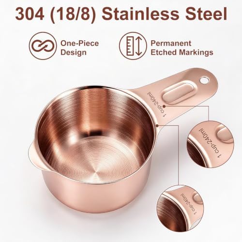 Bopei 14-Piece 18/8 Stainless Steel Measuring Cups and Spoons, Rose Gold