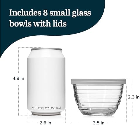 Libbey Small Glass Bowls with Lids Set of 8, Food Storage Prep Containers