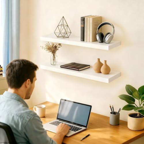 BAYKA White Floating Shelves 22.5in, Set of 2, Wall Mounted for Wall Decor