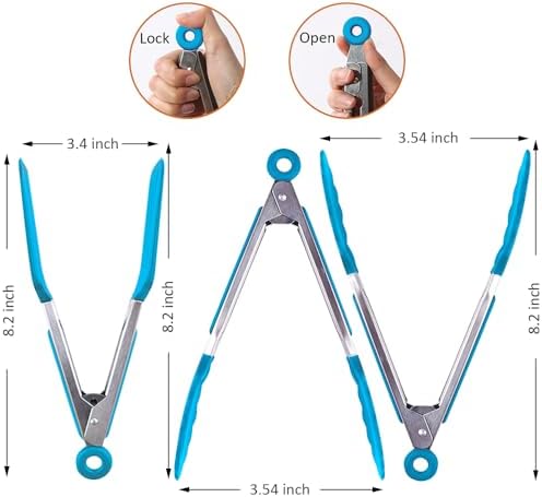 7 Inch Mini Serving Tongs with Silicone Tips Set of 3(Blue)