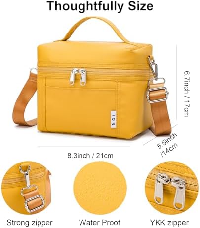 NOL Insulated Lunch Bags for Women Cooler Bag Lightweight Nylon Waterproof Lunch Box for Work Small Earth-yellow 4L