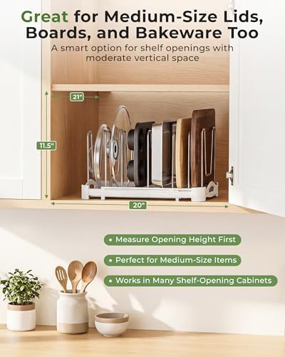 EVERIE Adjustable Cabinet Organizer for Pot Lids, Bakeware, Cookie Sheets & Cutting Boards, Upright Storage Rack for Kitchen Cabinet, Stable Dividers, 9.7" Deep, 12.6" to 21.5" Wide, Pack of 2
