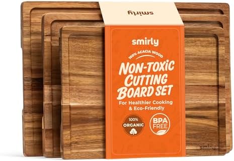 SMIRLY Wood Cutting Board - 3 Pack Cutting Boards for Kitchen, Acacia Brown