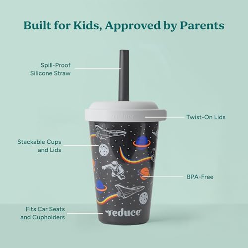 REDUCE GoGo's Kids 5-Pack 12oz Tumbler Cups with Lids & Spill-Proof Straws