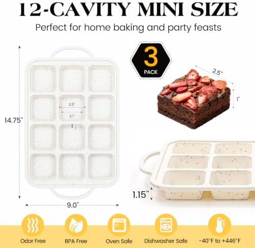 Vinino Silicone Brownie Pans with Dividers, 3 Pack with Metal Frame