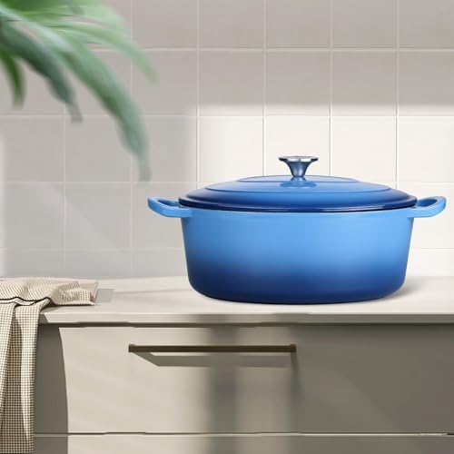 Leonyo 5-Quart Enameled Cast Iron Oval Dutch Oven Pot with Lid, Blue