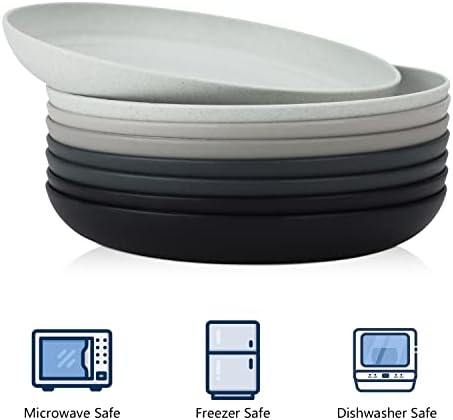 Homienly Deep Dinner Plates Set of 8 Alternative for Plastic Plates Microwave and Dishwasher Safe Wheat Straw Plates for Kitchen Unbreakable Kids Plates for Dessert, Salad (Black Grey, 10 inch)