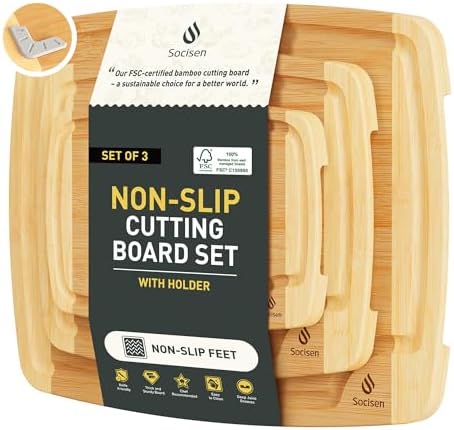 3 packs Bamboo Cutting Board Set Non Slip Feet Over Sink For Kitchen Meal Prep & Serving Brides Her Wedding Day Bridal Shower Engaged Wed House Christmas Married Future Unique Cool Gifts