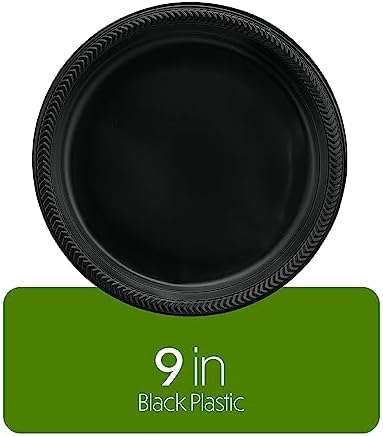 PLASTICPRO 100 PCS Black Plastic Plates Light Weight 9 Inch Plastic Dinner Plates Black Plates Disposable for Party and Wedding