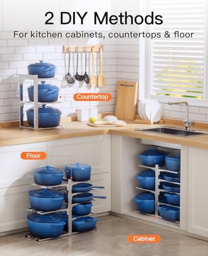 ORDORA Pots and Pans Organizer Under Cabinet 15.8" 8-Tier Adjustable Silver