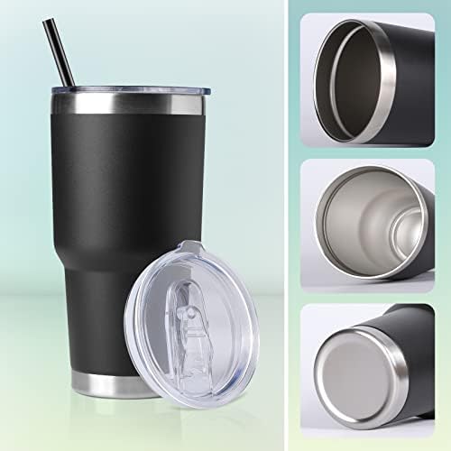 DOMICARE 30 oz Tumbler with Lid and Straw, Stainless Steel Tumblers Bulk, Insulated Vacuum Double Wall Travel Coffee Mug, Durable Powder Coated Tumbler Cups (Black, 4)