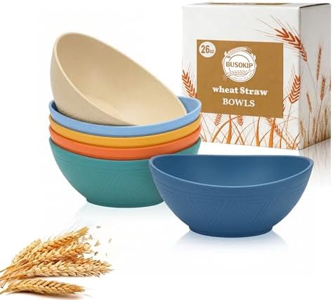 Wheat Straw Bowls 26oz, Unbreakable Cereal Bowl Set of 6 - Multi