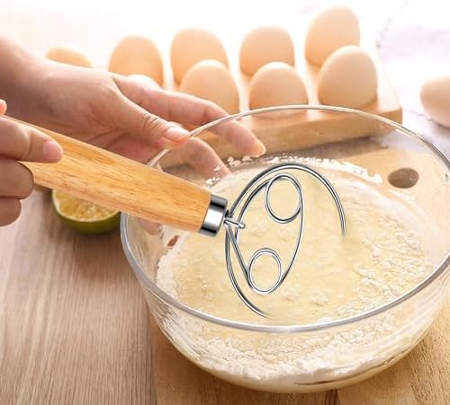 Danish Dough Whisk Stainless Steel Wood Handle for Sourdough Bread