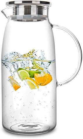 60 Ounces Glass Pitcher with Lid, Hot/Cold Water Jug, Juice Beverage Carafe