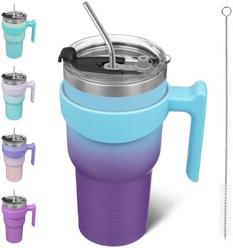 BJPKPK 30 oz Tumbler with Handle & Straw, Insulated Stainless Steel Mug
