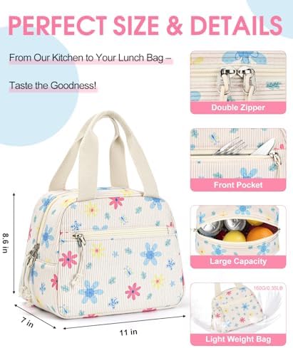 Lunch Bag for Women, Corduroy Large Insulated Lunch Box