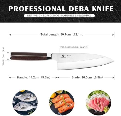 imarku 7" Deba Knife, Japanese Single Bevel, Ultra Sharp Fish Fillet