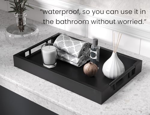 Fibogollo Bamboo Serving Trays with Metal Handles,Medium(Black)