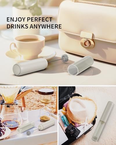 CIRCLE JOY Portable Rechargeable Milk Frother Handheld, Dual Spring Whisk Electric Coffee Frother Wand Drink Mixer for Matcha Lattes Cappuccino, Kitchen Gifts, Beige