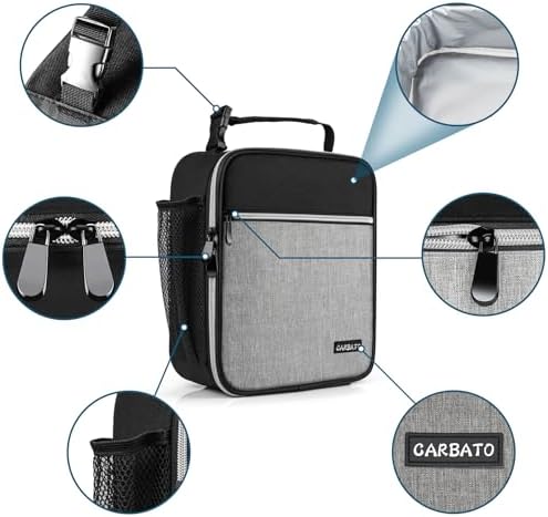 Lunch Bag, Durable Insulated Lunch Box Reusable Adults Tote Bag Lunch Box Durable Reusable for Adults (Black-Light Gray)