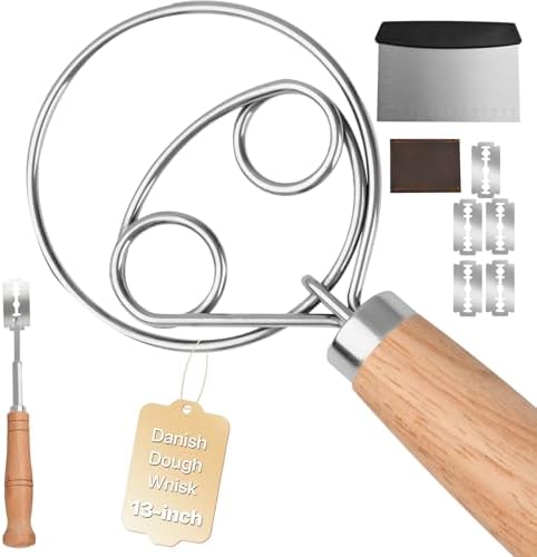 GIRLA Dough Whisk【Set of 3】Danish Dough Whisk,Dough Scraper & Bread Blades