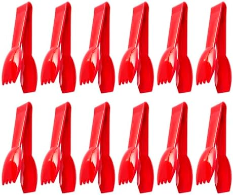 New Star Foodservice Utility Tong, High Heat Polycarbonate Plastic, Straight Edge, 6 Inch, Set of 12, Red