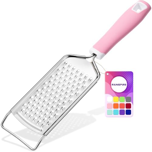 Rainspire Professional Cheese Graters for Kitchen Stainless Steel Handheld, Metal Lemon Zester Grater With Handle For Cheese, Chocolate, Spices, Kitchen Gadgets And Tools, Soft Grip Handle, Pink