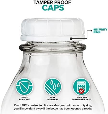 Stock Your Home Liter Glass Milk Bottle with Lid (1 Pack) 32 Oz Jugs and 3 White Caps, Reusable Food Grade Milk Container for Refrigerator, Bottles for Juice, Oat or Plant Milks, Water, Honey