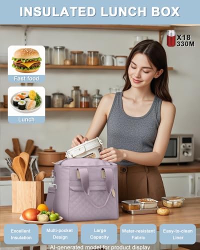 Capolo Lunch Bag for Women,Small Insulated Lunchbox Tote Reusable,M-Purple