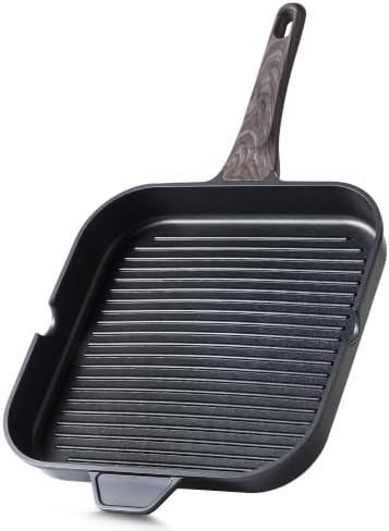 SENSARTE Nonstick Grill Pan for Stove Tops, Versatile Griddle with Pour Spouts, Square Big Cooking Surface, Durable Skillet Indoor & Outdoor Grilling. PFOA Free,12Inch