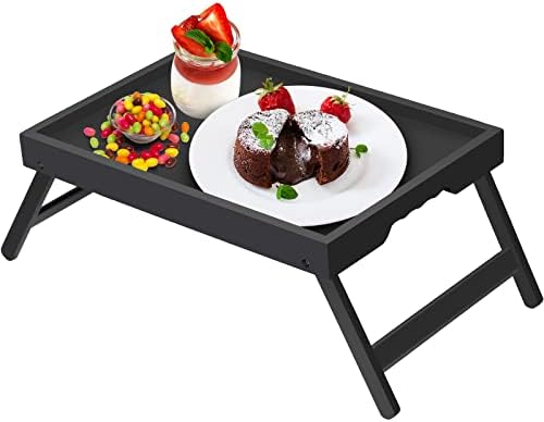 Artmeer FSC 100% Bamboo Bed Tray with Folding Legs, Medium, Black