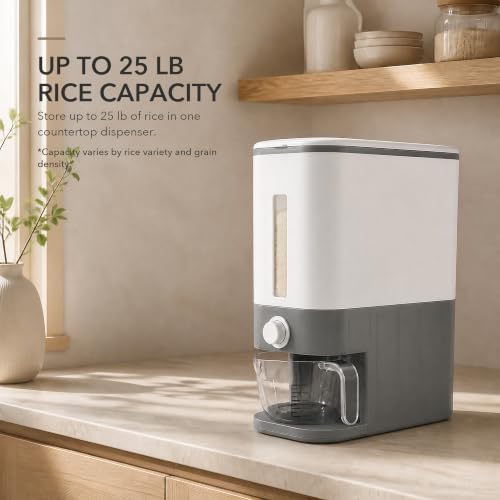 Proarea Rice Dispenser Rice Container 25 Lbs with Measuring Cup