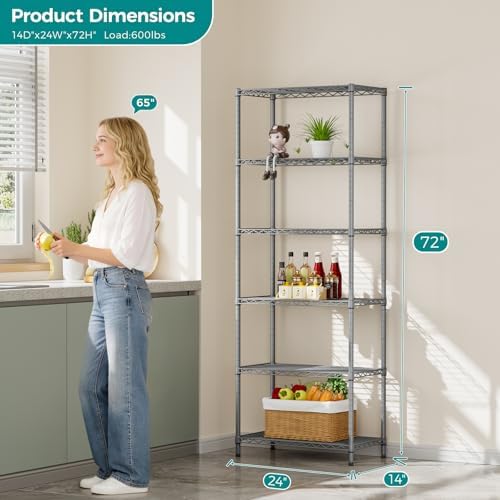 SINGAYE 6 Metal Shelves Wire Shelving Storage Shelf Adjustable Unit Pantry