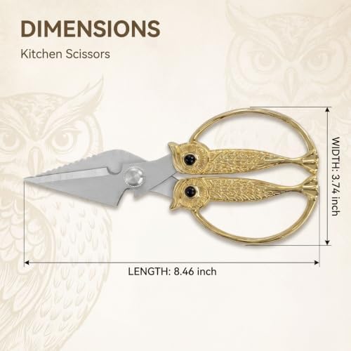 XSNBRD Kitchen Scissors Heavy Duty, Golden Stainless Steel Owl Shears Large
