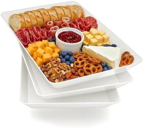 Serving Tray Platter, 17.5'' x 11.5'' x 1.6'', 3 Pcs Food Tray for Veggie Fruit Snack Dessert Cookie Cheese, Food Trays for Party Supplies Display, Large Platters for Serving Food, BPA Free