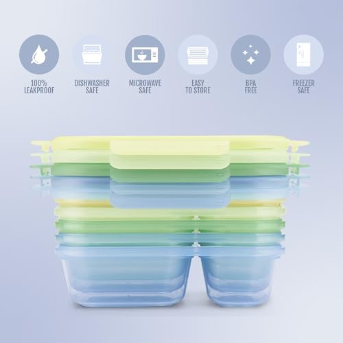 Ello Snap & Nest 10-Piece 3 Cup Plastic Divided Meal Prep Set, Reusable Food Containers for Healthy Eating, Freezer, Dishwasher Safe, Seafoam