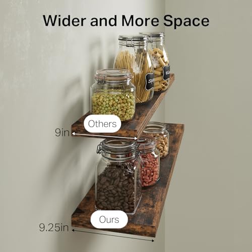 BAYKA Rustic Brown Floating Shelves 35.4in, Set of 3, Wall Mount Wood Shelf