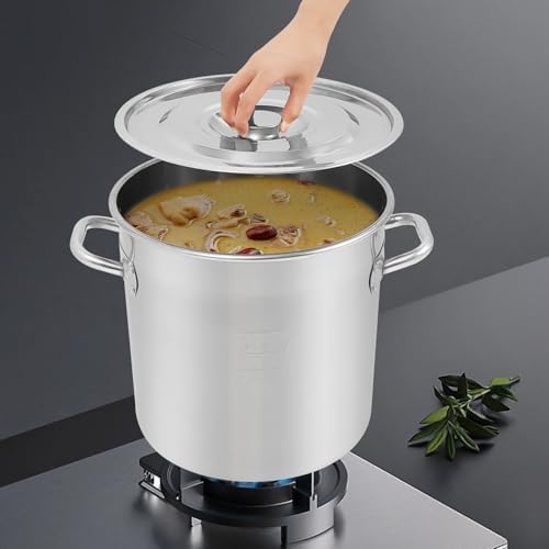 22 Quart 304 Stainless Steel Stockpot Commercial Large Stock Pot with Lid & Handles, Cookware Soup Pot for Boiling Cooking Stew, Induction Cooking Pot for Home Restaurant Hotel (21L/22Qt)