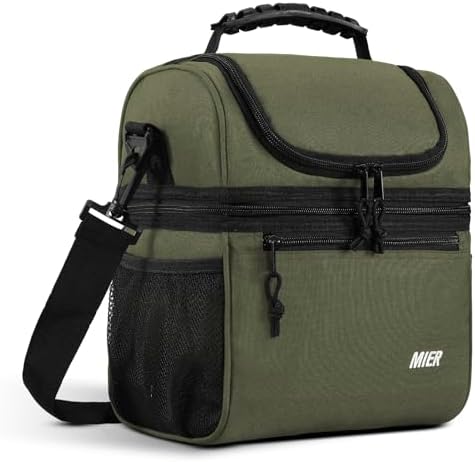 MIER Insulated Lunch Box Bags for Men Women, Dual Compartment, Army Green