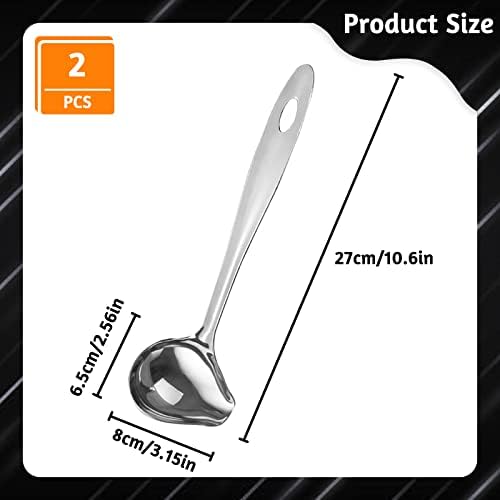 2 PCS Gravy Ladle with Pour Spout, 10.6 inch Long Handle Sauce Ladle, Stainless Steel Saucier Drizzle Spoon for Spooning Gravies Sauces Dressings Kitchen Utensil (Pack of 2)