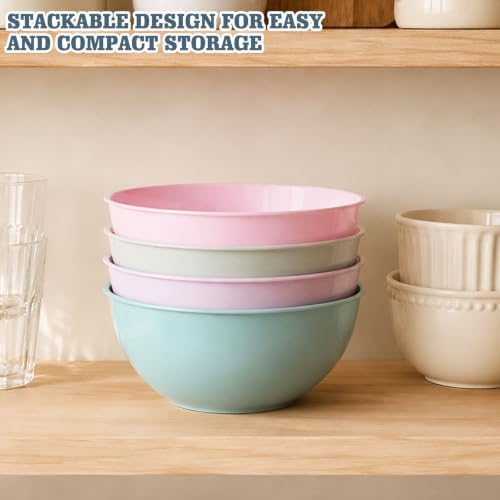 Greentainer 4-Piece Plastic Mixing Bowl Set with Lids for Kitchen, 67oz Lightweight Storage Bowls, Large Salad Bowls for Baking, Prepping, Cooking and Serving Food, Dishwasher & Microwave Safe