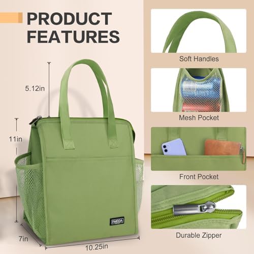 Insulated Lunch Bag Women, 12L Large Thermal Snack Bag Reusable Cooler Tote