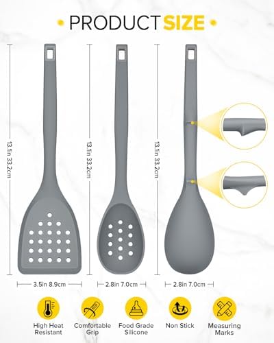BUNDLEPRO Silicone Cooking Utensils Set, 4 Pcs Spatula and Spoon Set, Gray