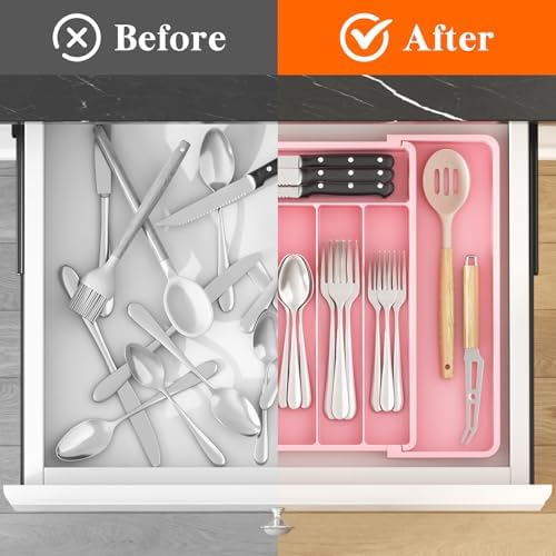 Lifewit Expandable Silverware Drawer Organizer, Kitchen Utensil Tray