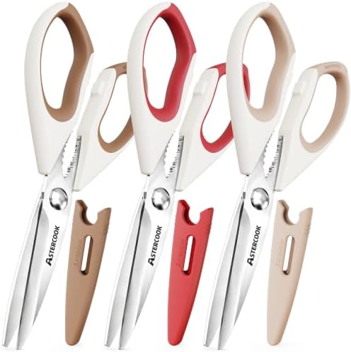 Astercook Kitchen Scissors, 3-Pack Heavy Duty Kitchen Shears with Stainless Steel Blades for Meat, Poultry, Herbs, Vegetables and Packaging, Dishwasher Safe