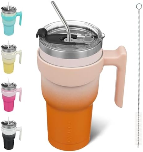 BJPKPK 30 oz Tumbler with Handle & Straw, Insulated Stainless Steel Mug