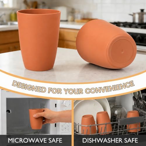 Wrova Wheat Straw Cups 6 PCS Good Alternative to Plastic Reusable Cups 12 oz Unbreakable Drinking Cup Reusable Dishwasher Safe Water Plastic Glasses Orange