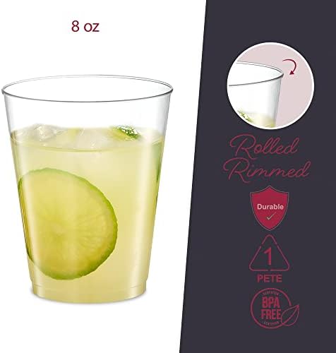 PLASTICPRO Disposable 8 oz Crystal Clear Plastic Tumblers for Party's & Weddings pack of 100
