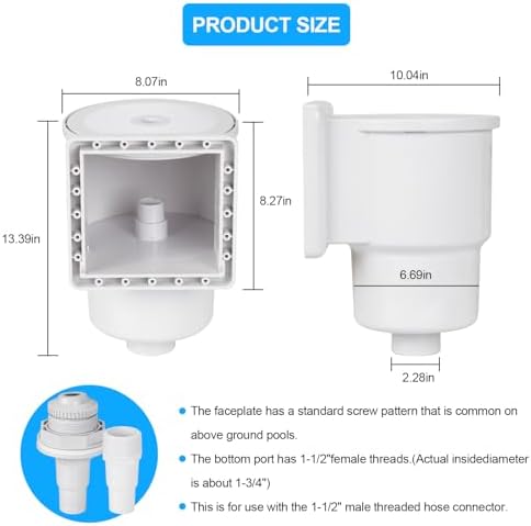 Universal Above Ground Pool Skimmer Kit, Heavy Duty Through Wall Pool Skimmers, Surface Skimmer for Pools for Filter Leaves, Hair, Bugs, and Impurities (Grey)
